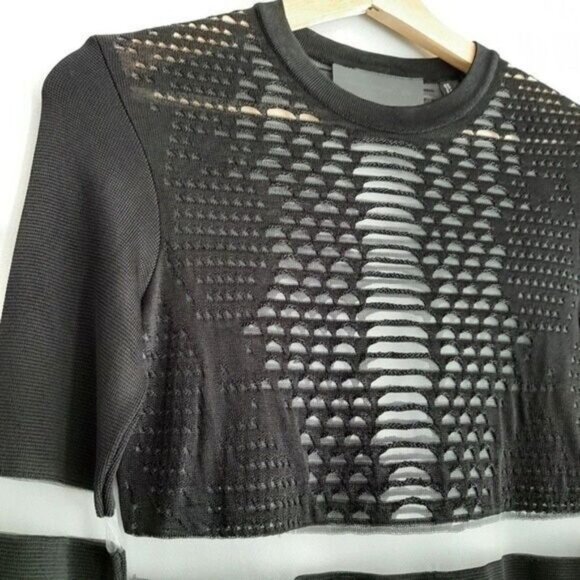 ALEXANDER WANG & H&M Fine Knit Tunic Top / Dress Mesh Panels Sz XS Flawed - Picture 6 of 16